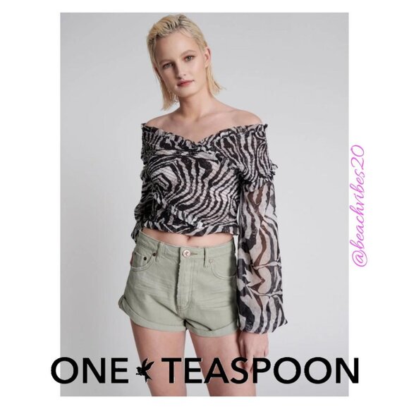 ONE TEASPOON Bandits Mid Waist Denim Shorts Faded Khaki 24 NWT O-137